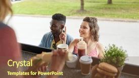  Presentation with food truck - Presentation theme enhanced with ordering hamburgers at food truck background and a tawny brown colored foreground