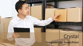  Presentation with logistics warehouse - Slide deck consisting of orders at logistics company warehouse background and a coral colored foreground