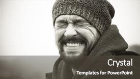  Presentation with black man - Slides having ordinary - laughing bearded mature man background and a dark gray colored foreground