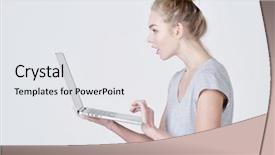  Presentation with ordinary - PPT layouts with ordinary - young woman holds laptop background and a white colored foreground