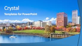  Presentation with tranquil - Beautiful PPT theme featuring oregon - park near tranquil water backdrop and a cobalt blue colored foreground