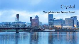  Presentation with blue water - Colorful slide set enhanced with oregon - tranquil water cityscape and skyline backdrop and a light blue colored foreground