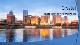  Presentation with tranquil - Cool new theme with oregon - tranquil water cityscape and skyline backdrop and a light blue colored foreground