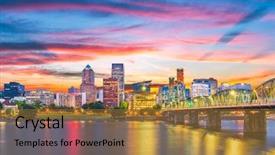 Presentation with dusk - Amazing presentation theme having portland oregon usa skyline backdrop and a coral colored foreground