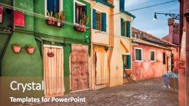  Presentation with windows - Presentation design with organic architecture - colourfully painted house facade background and a coral colored foreground