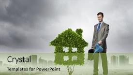  Presentation with green chemistry chemical formulas ecology - Slide set having organic architecture - image of businessman watering green background and a yellow colored foreground