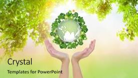  Presentation with eco friendly - Amazing slides having organic architecture - woman hands hold eco friendly backdrop and a yellow colored foreground