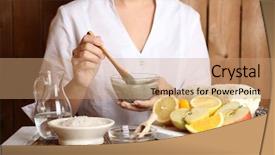  Presentation with beautician - Cool new presentation theme with organic beauty care - beautician makes cosmetic facial masks backdrop and a coral colored foreground