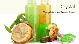  Presentation with hand soap - Slide deck featuring organic beauty care - bottles with scrub and hand-made background and a blonde colored foreground