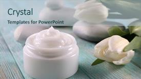  Presentation with face cream flower - Colorful PPT theme enhanced with organic beauty care - cosmetic cream with flowers backdrop and a lemonade colored foreground