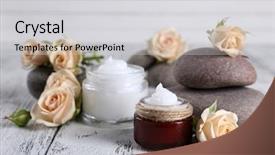  Presentation with face cream flower - Presentation design featuring organic beauty care - cosmetic cream with flowers background and a light gray colored foreground