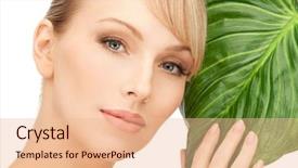  Presentation with green beauty - Slides featuring organic beauty care - picture of woman with green background and a lemonade colored foreground