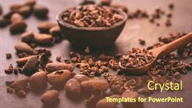  Presentation with cacao - Theme featuring organic-cacao-beans-and-nibs background and a tawny brown colored foreground