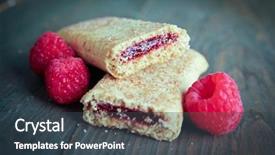  Presentation with cereal bar snacks - Beautiful PPT layouts featuring organic cereal bar with fruit backdrop and a ocean colored foreground