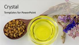  Presentation with oil extraction - Presentation design featuring bowl with dried grape seeds background and a light gray colored foreground