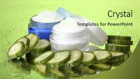  Presentation with cucumber cream - PPT layouts with organic cosmestics - cream and fresh sliced cucumber background and a blonde colored foreground