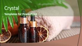  Presentation with aromatherapy oil - Amazing presentation theme having organic cosmestics - essential oil for aromatherapy close backdrop and a forest green colored foreground