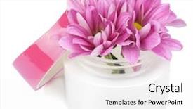  Presentation with cosmetic dan kecantikan - Colorful theme enhanced with organic cosmestics - flowers in cosmetic bottle isolated backdrop and a white colored foreground