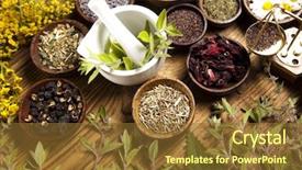  Presentation with herbs - PPT theme featuring organic cosmestics - herbs medicine and vintage wooden background and a tawny brown colored foreground