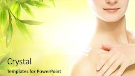  Presentation with organic cosmetics - PPT theme featuring organic cosmetics to her skin background and a  colored foreground