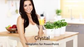  Presentation with health woman running female runner - Theme with organic drink - fit smiling young woman background and a lemonade colored foreground