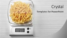  Presentation with digital electronics - Slide deck featuring organic electronics - pasta with digital kitchen scales background and a light gray colored foreground