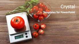  Presentation with kitchen - Presentation having organic electronics - tomatoes with digital kitchen scales background and a  colored foreground