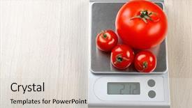  Presentation with tilted scales - Slides featuring organic electronics - tomatoes with digital kitchen scales background and a lemonade colored foreground