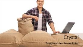  Presentation with white electronics - Colorful slide set enhanced with organic electronics - young agricultural worker posing backdrop and a  colored foreground