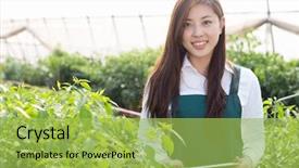  Presentation with agronomist - Slide set enhanced with organic electronics - young pretty chinese woman agronomist background and a yellow colored foreground