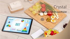  Presentation with healthy diet organic food - Amazing PPT theme having organic-food-and-tablet-pc backdrop and a coral colored foreground