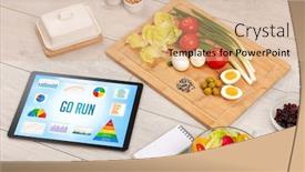  Presentation with healthy nutrition - Beautiful presentation theme featuring organic-food-and-tablet-pc backdrop and a coral colored foreground