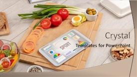  Presentation with food sport - Audience pleasing presentation theme consisting of organic-food-and-tablet-pc backdrop and a lemonade colored foreground