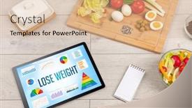  Presentation with healthy nutrition - Colorful presentation theme enhanced with organic-food-and-tablet-pc backdrop and a lemonade colored foreground