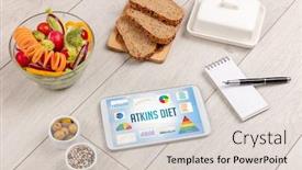  Presentation with healthy diet organic food - Audience pleasing presentation design consisting of organic-food-and-tablet-pc backdrop and a lemonade colored foreground