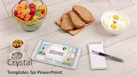  Presentation with healthy nutrition - PPT theme having organic-food-and-tablet-pc background and a soft green colored foreground
