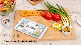  Presentation with healthy nutrition - PPT theme featuring organic-food-and-tablet-pc background and a lemonade colored foreground