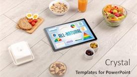  Presentation with healthy nutrition - Beautiful PPT theme featuring organic-food-and-tablet-pc backdrop and a lemonade colored foreground