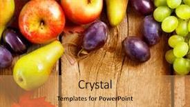  Presentation with autumn wood - Presentation design having organic fruits over wood background background and a yellow colored foreground