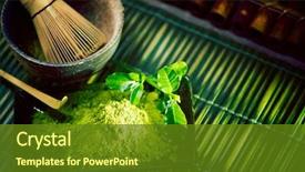  Presentation with organic cooking - Slide set having organic green matcha tea ceremony background and a tawny brown colored foreground