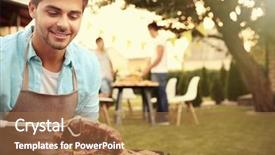  Presentation with man watching woman preparing vegetables - Audience pleasing slide set consisting of organic grilling - handsome young man preparing barbecue backdrop and a coral colored foreground