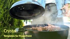  Presentation with barbecue ribs - PPT theme featuring organic grilling - man cooking ribs on barbecue background and a tawny brown colored foreground