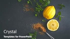  Presentation with sugar cane - Theme having organic-lemon-mint-leaves background and a dark gray colored foreground