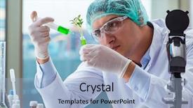  Presentation with biotechnology lab - Cool new PPT theme with biology flora - biotechnology scientist working backdrop and a light blue colored foreground