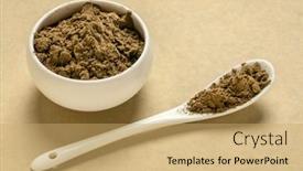  Presentation with noni fruit - PPT theme having organic-noni-fruit-powder background and a coral colored foreground