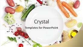  Presentation with white plate - Presentation design with organic potato - fresh vegetables around empty white background and a sky blue colored foreground