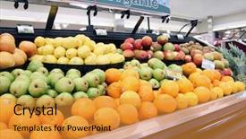  Presentation with grocery store - PPT theme having organic produce at a grocery background and a gold colored foreground