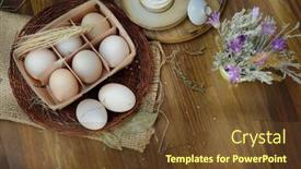  Presentation with old style - PPT layouts enhanced with organic-raw-chicken-eggs background and a tawny brown colored foreground