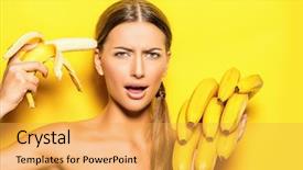  Presentation with healthy eating - Cool new theme with organic skin - beautiful young woman with bananas backdrop and a yellow colored foreground