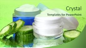  Presentation with cucumber cream - PPT layouts with organic skin - cream and fresh sliced cucumber background and a  colored foreground